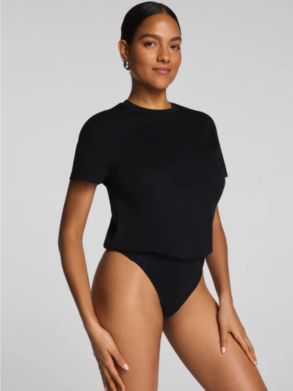 Spanx Black Lightweight Cotton Crewneck Short Sleeve Bodysuit